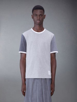 Thom Browne Tonal Cotton Jersey Short Sleeve Ringer Uomo Magliette Grigie | TOW81J63406