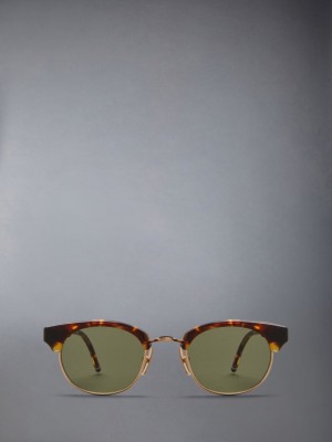 Thom Browne Tortoise Acetate And Titanium Oval Uomo Occhiali da Sole Marroni | GLU08M19263