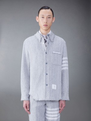 Thom Browne Tweed Fray 4-Bar Shirt Uomo Giacche Grigie | ZGN49P18683