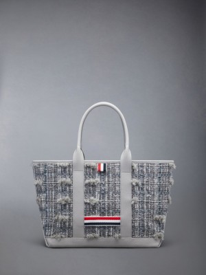 Thom Browne Tweed Leather Small Tool Donna Borse Tote Grigie | MLA71C14016