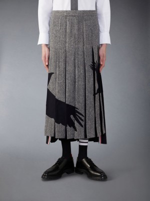 Thom Browne Tweed Raven Classic Backstrap Maxi Pleated Uomo Gonne Nere | TEA99Q50260