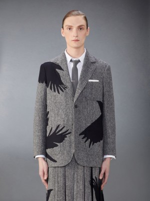 Thom Browne Tweed Raven Unstructured Sack Sport Uomo Cappotti Nere | FUS94D69688