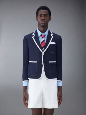 Thom Browne Twill Tipping Sack Sport Uomo Cappotti Blu | JWT00R30007