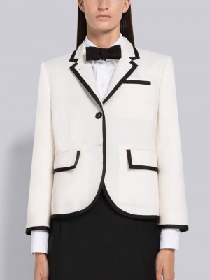 Thom Browne Twill Weave Wool Tipping Holiday High Armhole Sport Donna Cappotti Bianche | YXE73C83560