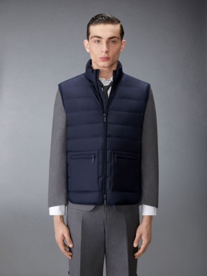 Thom Browne ULTRA LIGHT NYLON TECH FUNNEL NECK DOWN Uomo Gilet Blu | IHV10D01602