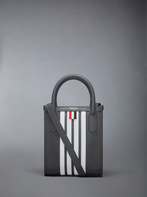 Thom Browne Vertical Mini W/ 4 Bar Stripes in Smooth Calf Donna Borse Tote Grigie | MYD31Y17870