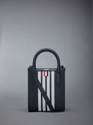 Thom Browne Vertical Mini W/ 4 Bar Stripes in Smooth Calf Uomo Borse Tote Blu | CBK21G30281