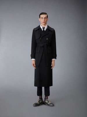 Thom Browne Waterproof Cotton Twill Elongated Trench Uomo Cappotti Nere | DVX14Y53558