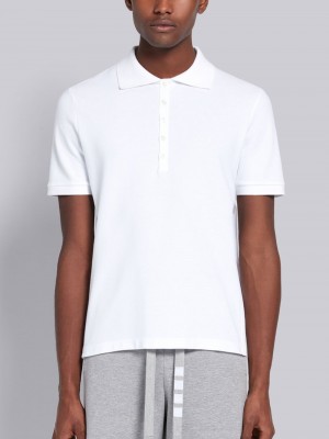 Thom Browne White Classic Cotton Pique Side Insert 4-Bar Uomo Polo Bianche | PPC44G06479