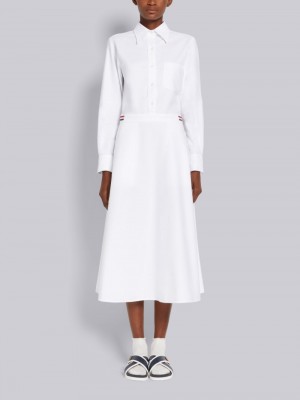 Thom Browne White Oxford High Waisted A-Line Below The Knee Shirt Donna Vestito Bianche | DMK70M04270