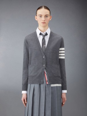 Thom Browne Wool 4-Bar Relaxed V-Neck Donna Cardigan Grigie | LIR15X63889