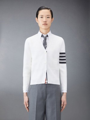 Thom Browne Wool 4-Bar V-Neck Donna Cardigan Bianche | LNF72D88314