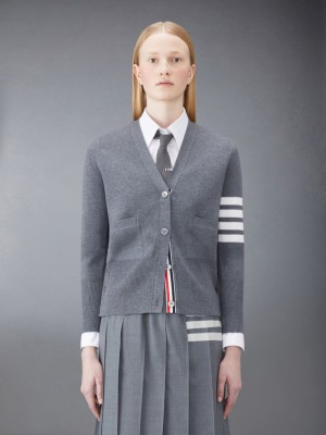 Thom Browne Wool 4-Bar V-Neck Donna Cardigan Grigie | PWZ10A14968