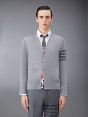 Thom Browne Wool 4-Bar V-Neck Uomo Cardigan Grigie | UEO58P71458