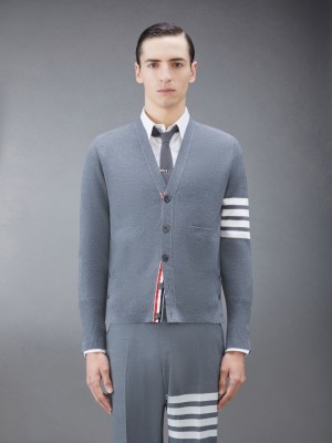 Thom Browne Wool 4-Bar V-Neck Uomo Cardigan Grigie | DHA90W47105