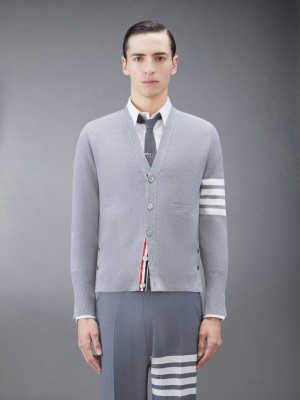 Thom Browne Wool 4-Bar V-Neck Uomo Cardigan Grigie | YQJ64C78425