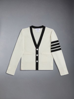 Thom Browne Wool Cashmere 4-Bar Calssic Ragazzo Cardigan Beige | TNW90H67809