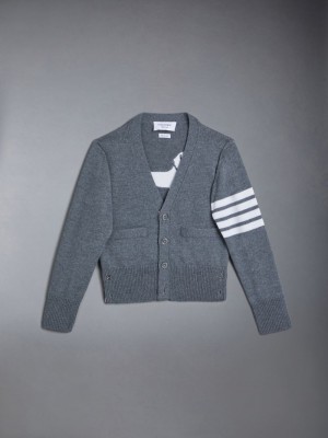 Thom Browne Wool Cashmere 4-Bar Hector Classic Ragazza Cardigan Grigie | TSS39C70518