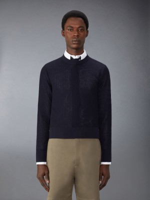 Thom Browne Wool Crepe 4-Bar Relaxed Fit Uomo Pullover Blu | YEQ45G09439