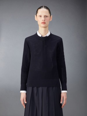 Thom Browne Wool Crepe 4-Bar Relaxed Fit Donna Pullover Blu | XXF06V50696