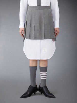 Thom Browne Wool Fresco Pleated Mini Donna Gonne Grigie | QFU67U14030