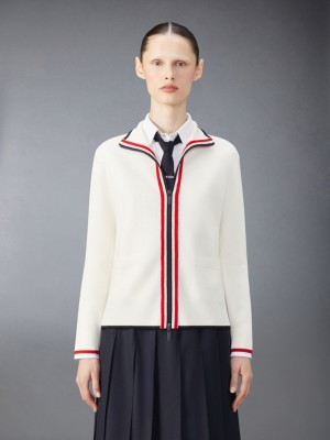 Thom Browne Wool Funnel Neck Full Zip Donna Cardigan Bianche | ICG72L70908