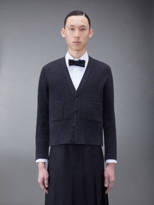 Thom Browne Wool Jacquard V-Neck Uomo Cardigan Grigie | AJC47A20918