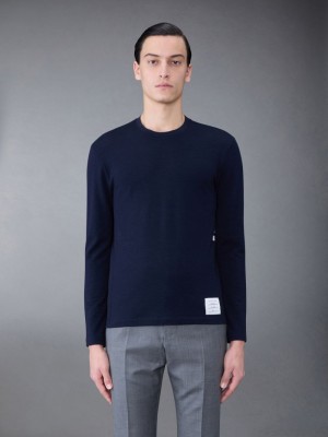 Thom Browne Wool Jersey 4-Bar Long Sleeve Uomo Magliette Blu | QUZ05N06858