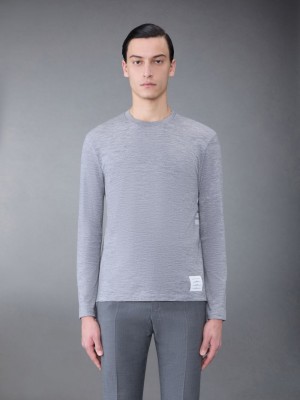 Thom Browne Wool Jersey 4-Bar Long Sleeve Uomo Magliette Grigie | ZKA21M27057