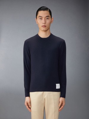 Thom Browne Wool Jersey 4-Bar Uomo Magliette Blu | VYF63Y11222