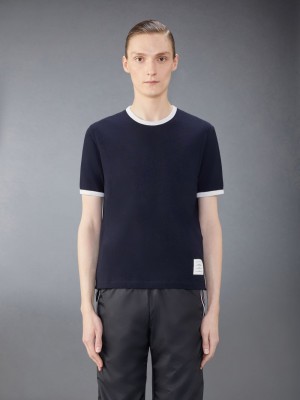 Thom Browne Wool Jersey Ringer Uomo Magliette Blu | PRK11M52977