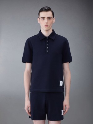 Thom Browne Wool Short Sleeve Uomo Polo Blu | INZ31E18968