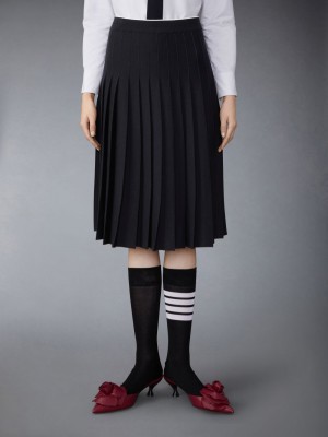 Thom Browne Wool Silk Blend Tipping Cable Waistband Midi Pleated Donna Gonne Nere | BPV07F23533