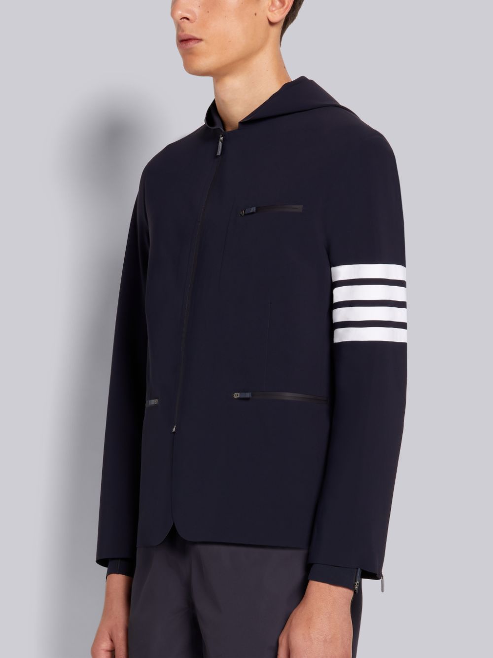 Thom Browne 4-Bar Stripe Hooded Compression Sport Uomo Giacche Blu Marino | LZL86P25190