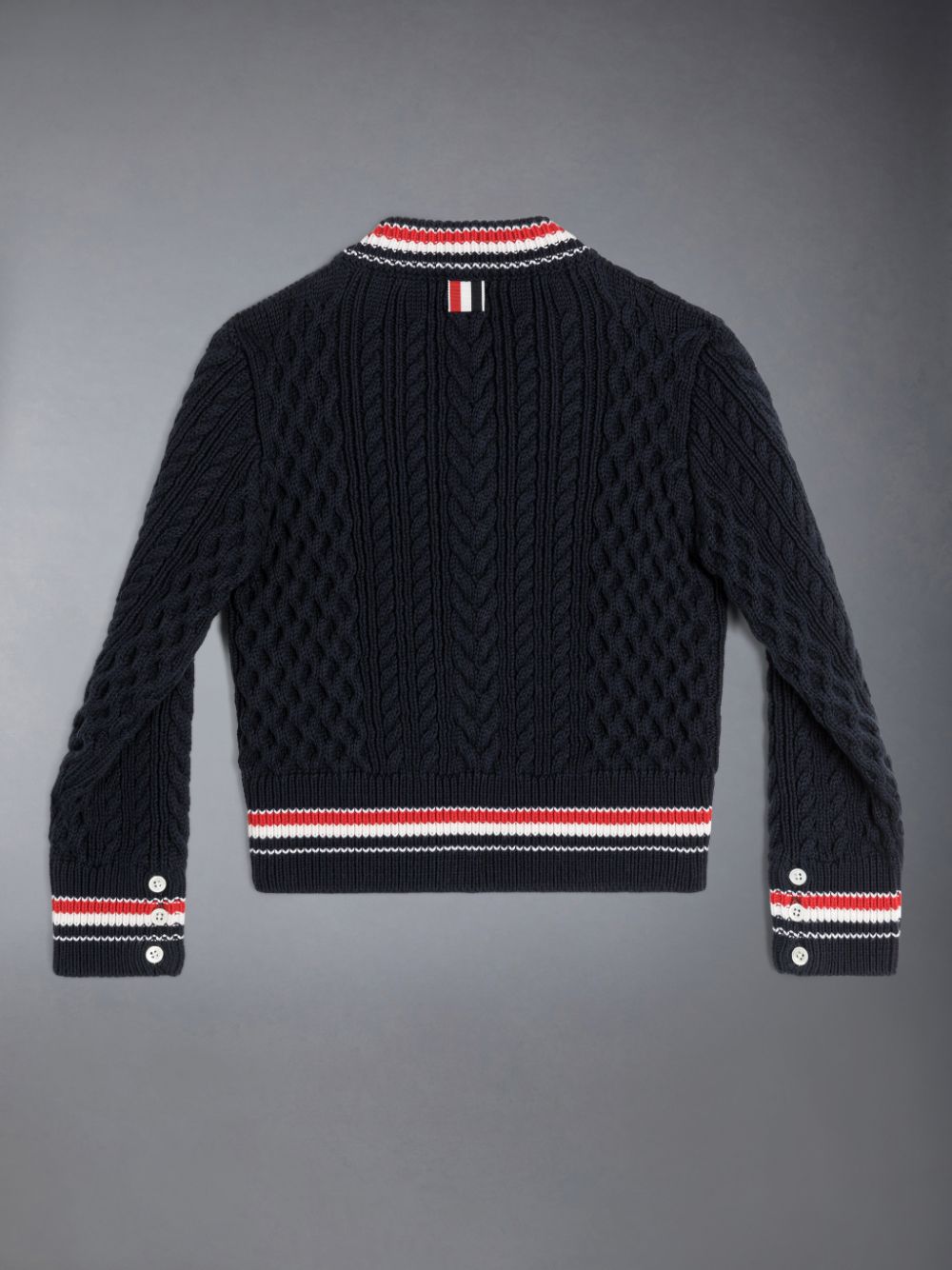 Thom Browne ARAN CABLE CRICKET STRIPE V-NECK Ragazzo Pullover Blu | PVE43B56579