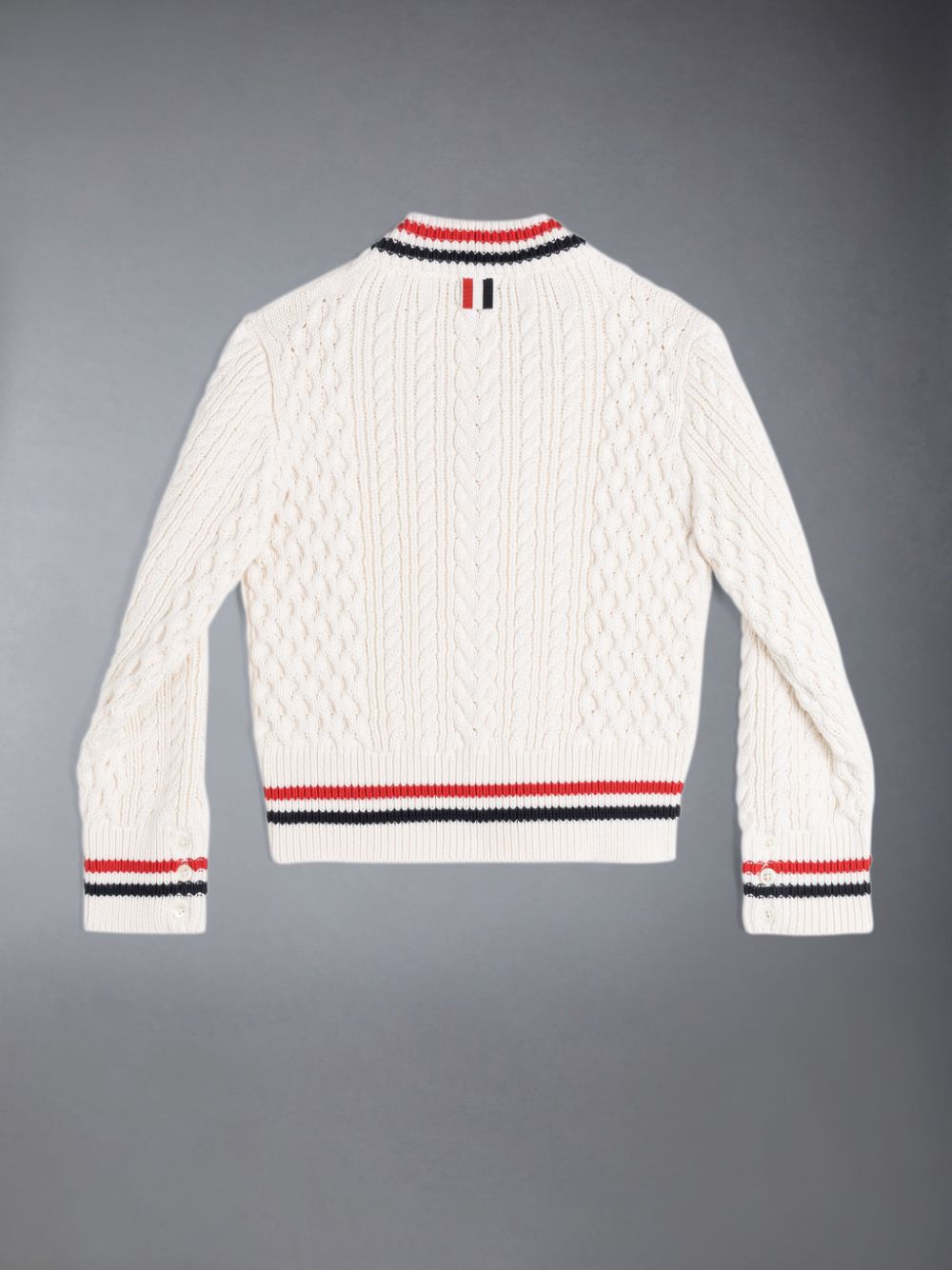 Thom Browne ARAN CABLE CRICKET STRIPE V-NECK Ragazzo Pullover Bianche | VHT18X75917