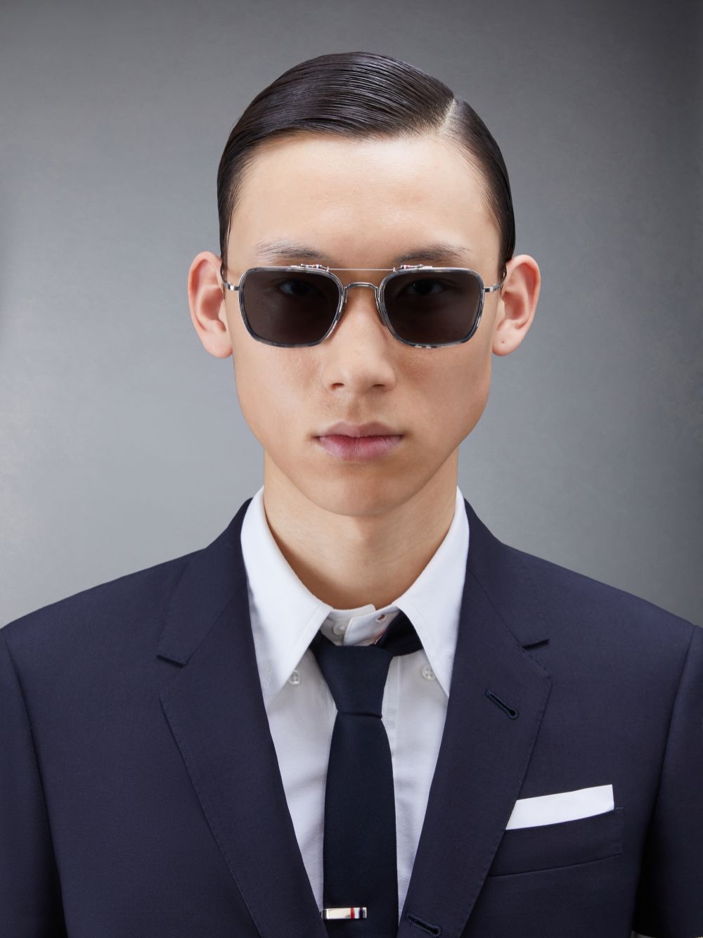 Thom Browne Acetate And Titanium Rectangular Aviator Uomo Occhiali da Sole Grigie | SLD27U23539