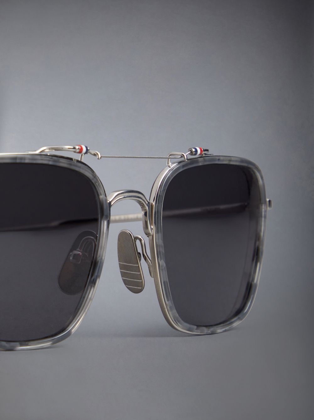 Thom Browne Acetate And Titanium Rectangular Aviator Uomo Occhiali da Sole Grigie | SLD27U23539