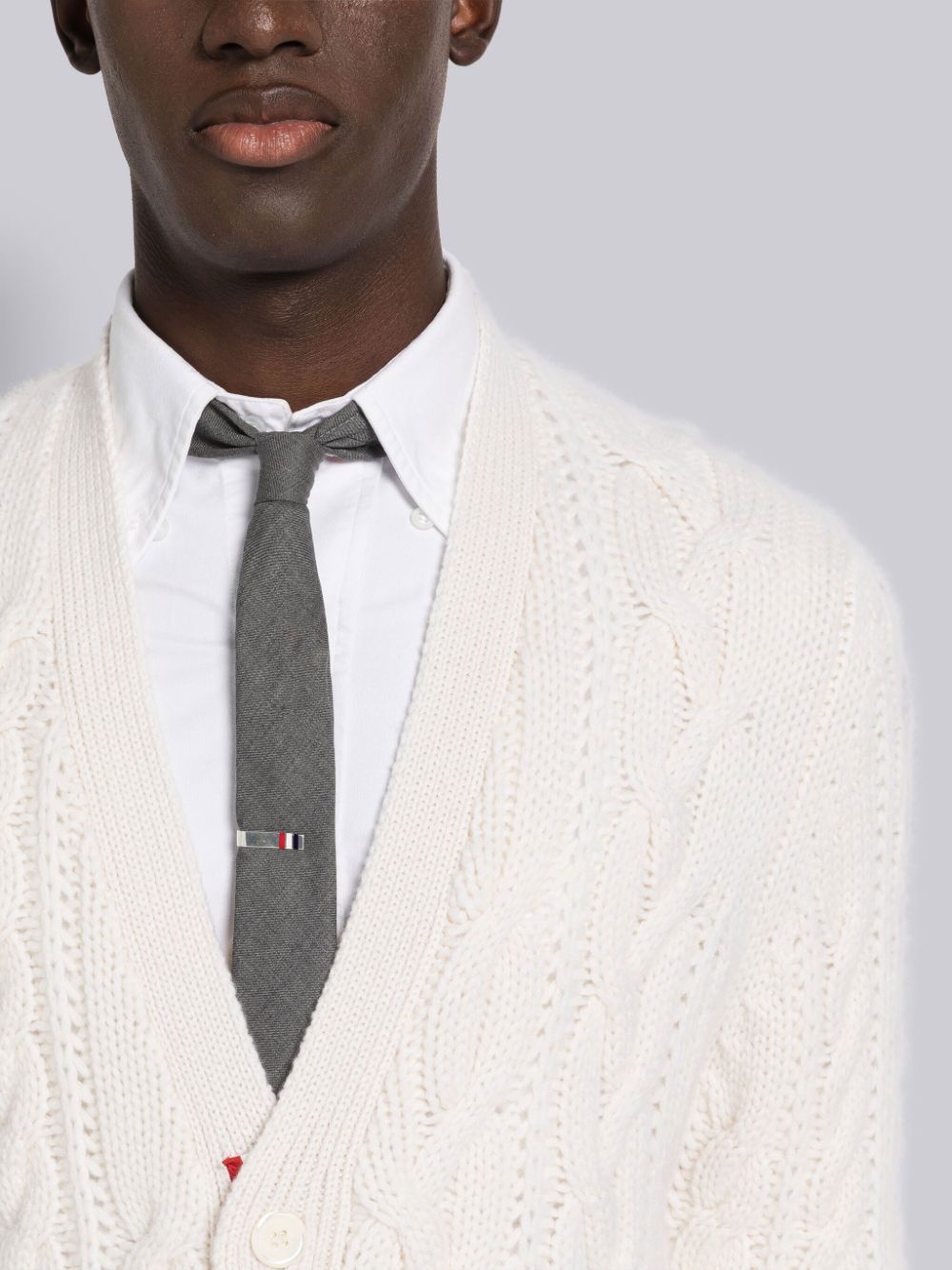 Thom Browne Aran Cable Cashmere Stripe V-Neck Uomo Cardigan Bianche | SQW85Q17555