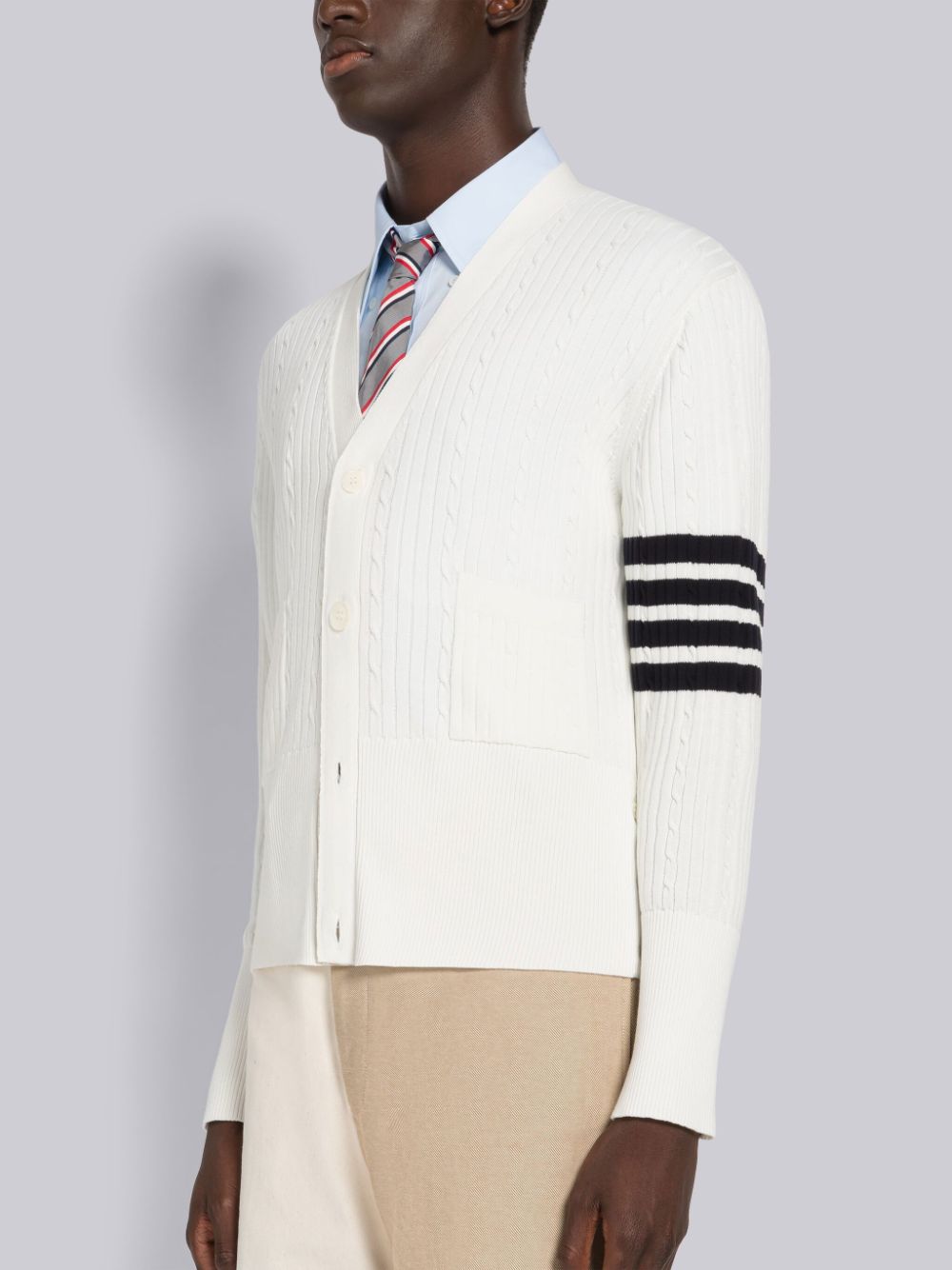 Thom Browne Baby Cable Rib Cotton 4-Bar V-Neck Uomo Cardigan Bianche | WRR72V20783