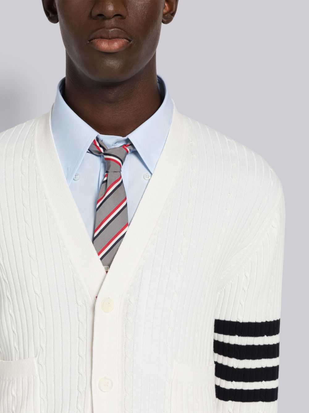 Thom Browne Baby Cable Rib Cotton 4-Bar V-Neck Uomo Cardigan Bianche | WRR72V20783