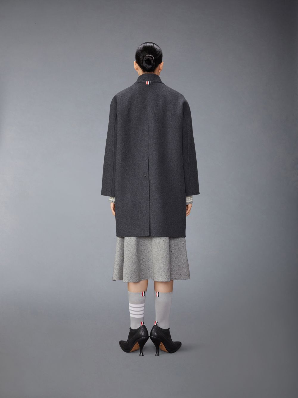 Thom Browne Bal Collar With Detachable Collar in Double Face Melton Solid Donna Cappotti Grigie | XGF13H06440