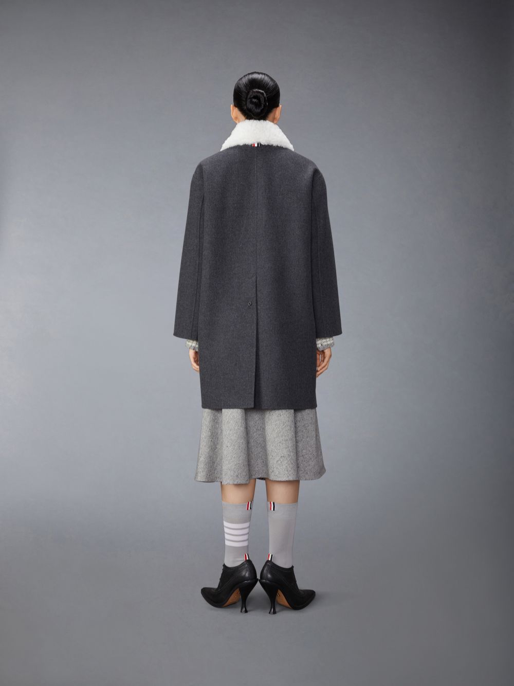 Thom Browne Bal Collar With Detachable Collar in Double Face Melton Solid Donna Cappotti Grigie | XGF13H06440