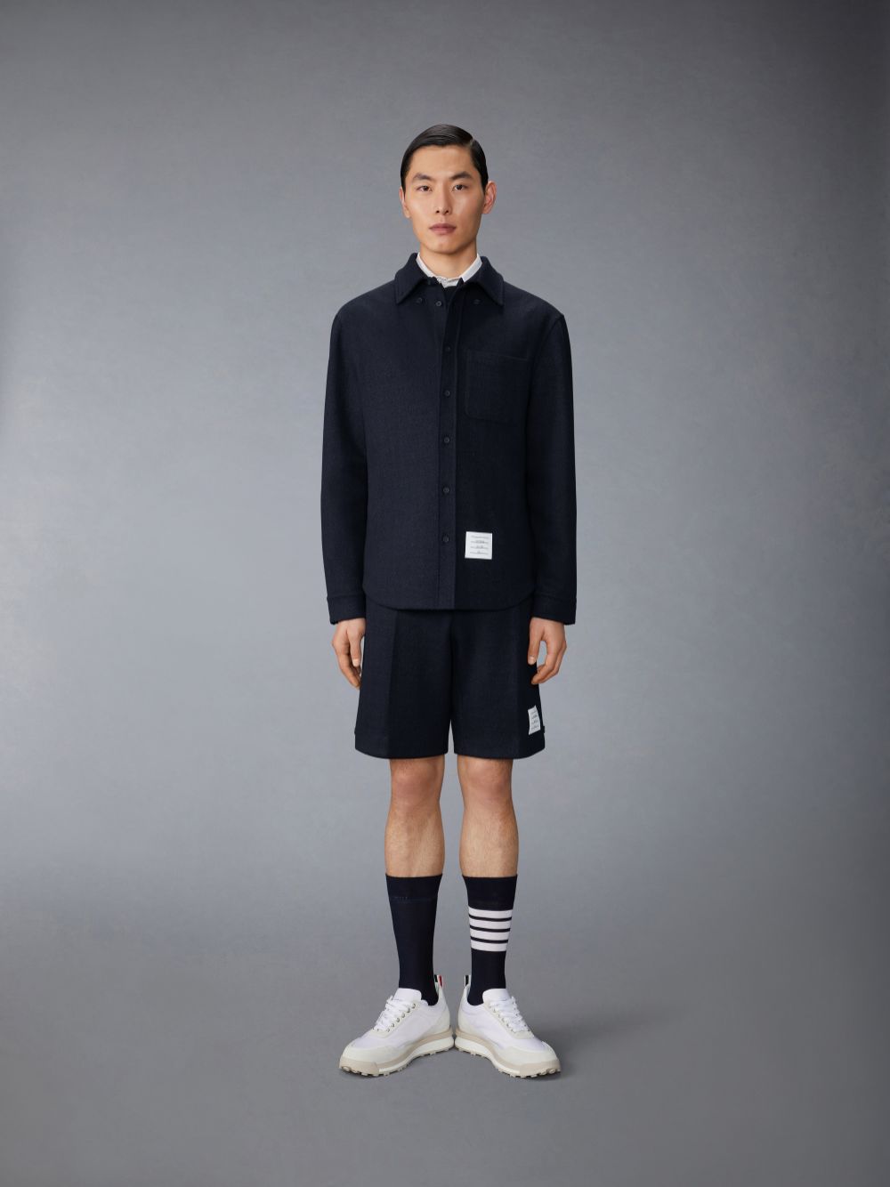 Thom Browne Boiled Cotton Wool Herringbone Oversized Uomo Camicie Blu | QLO08O51836