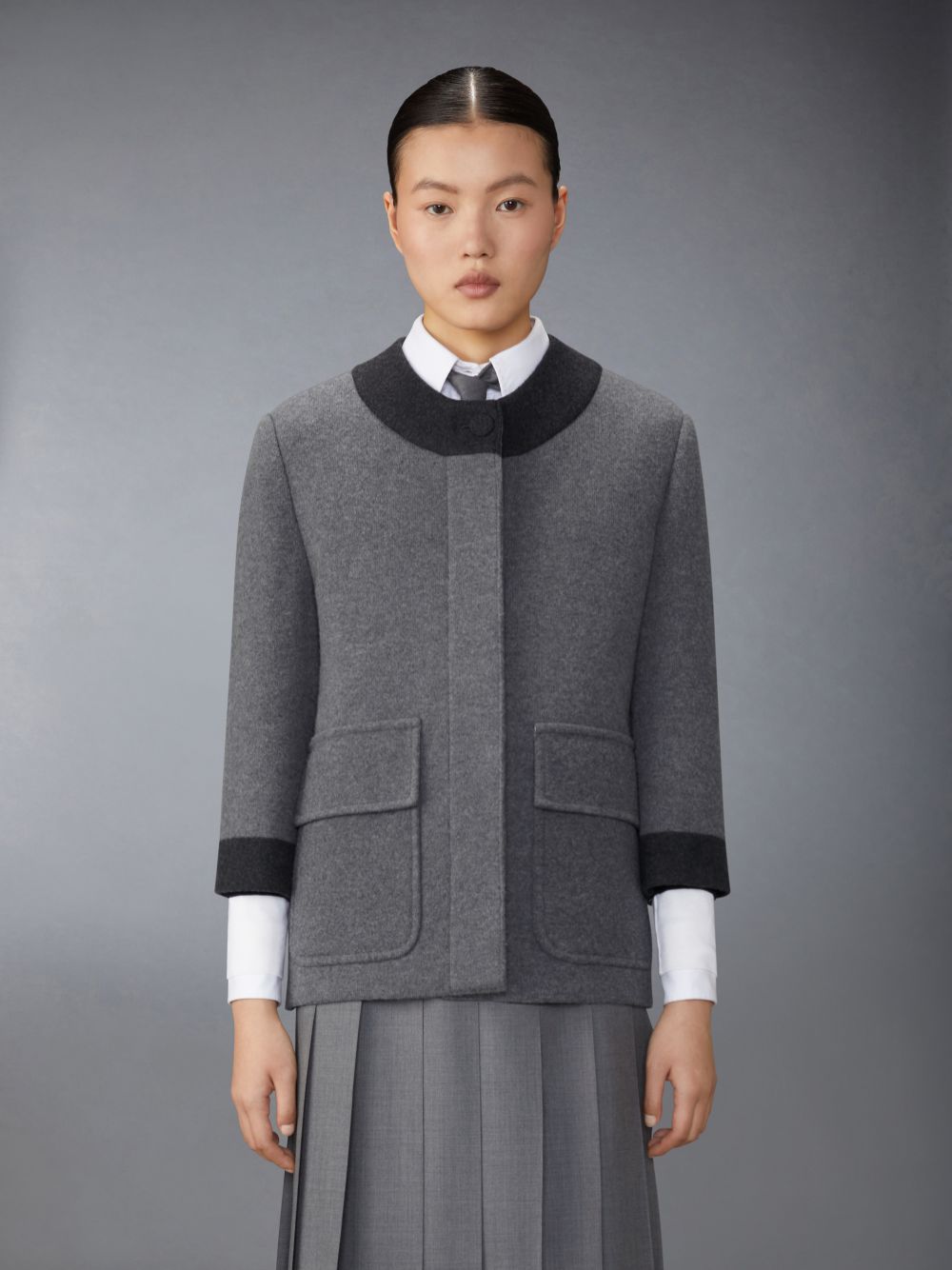 Thom Browne Boiled Merino Wool Double Face Stitch Donna Cardigan Grigie | PHU13N14784