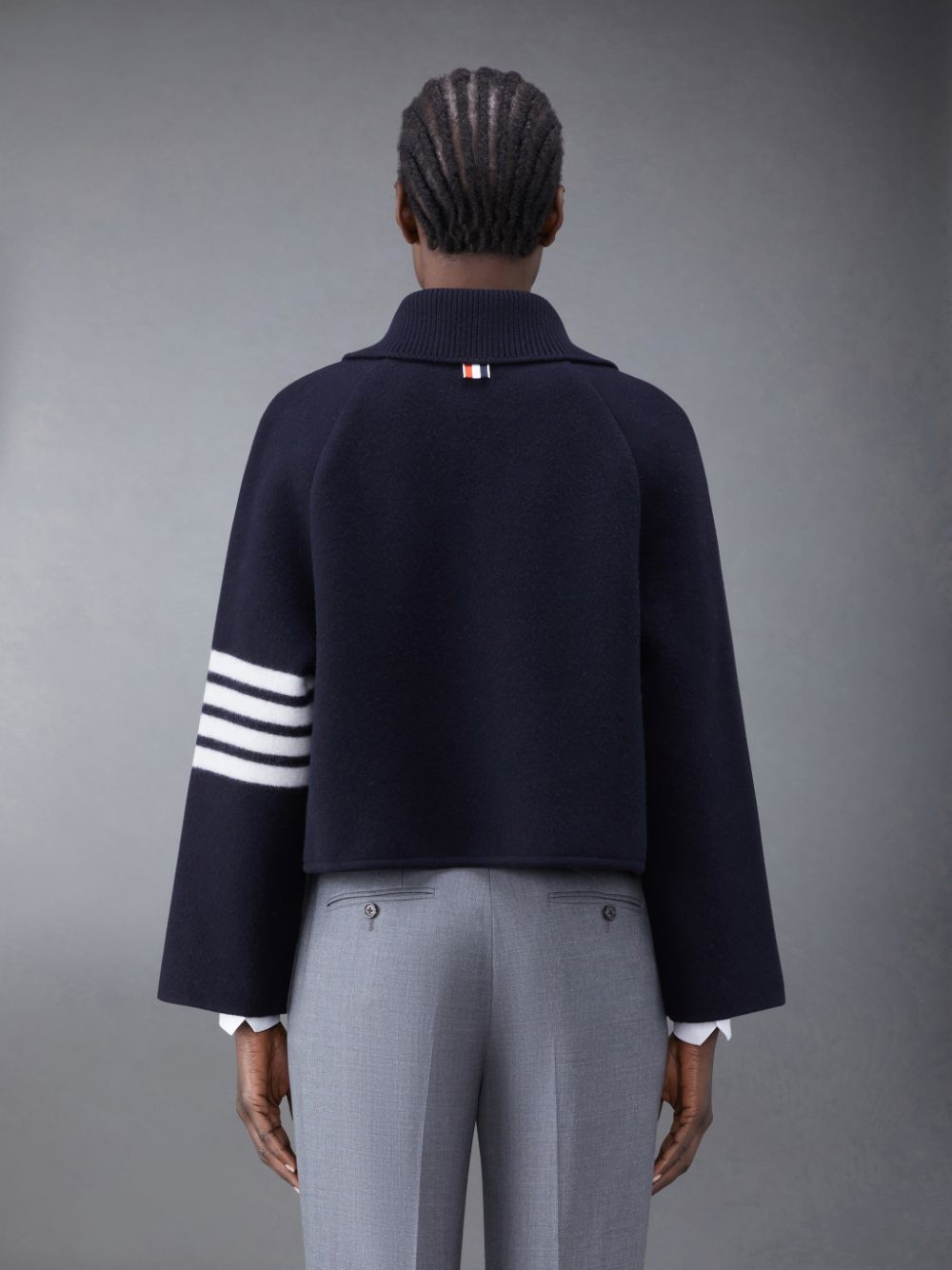 Thom Browne Boiled Wool Milano 4-Bar Cropped Car Donna Cappotti Blu | DMW78I09029