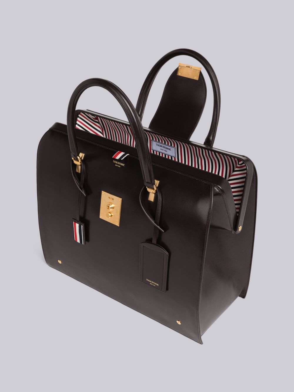 Thom Browne Box Calf Leather Mr. Donna Borsa Da Viaggio Marroni | NVA53K48209