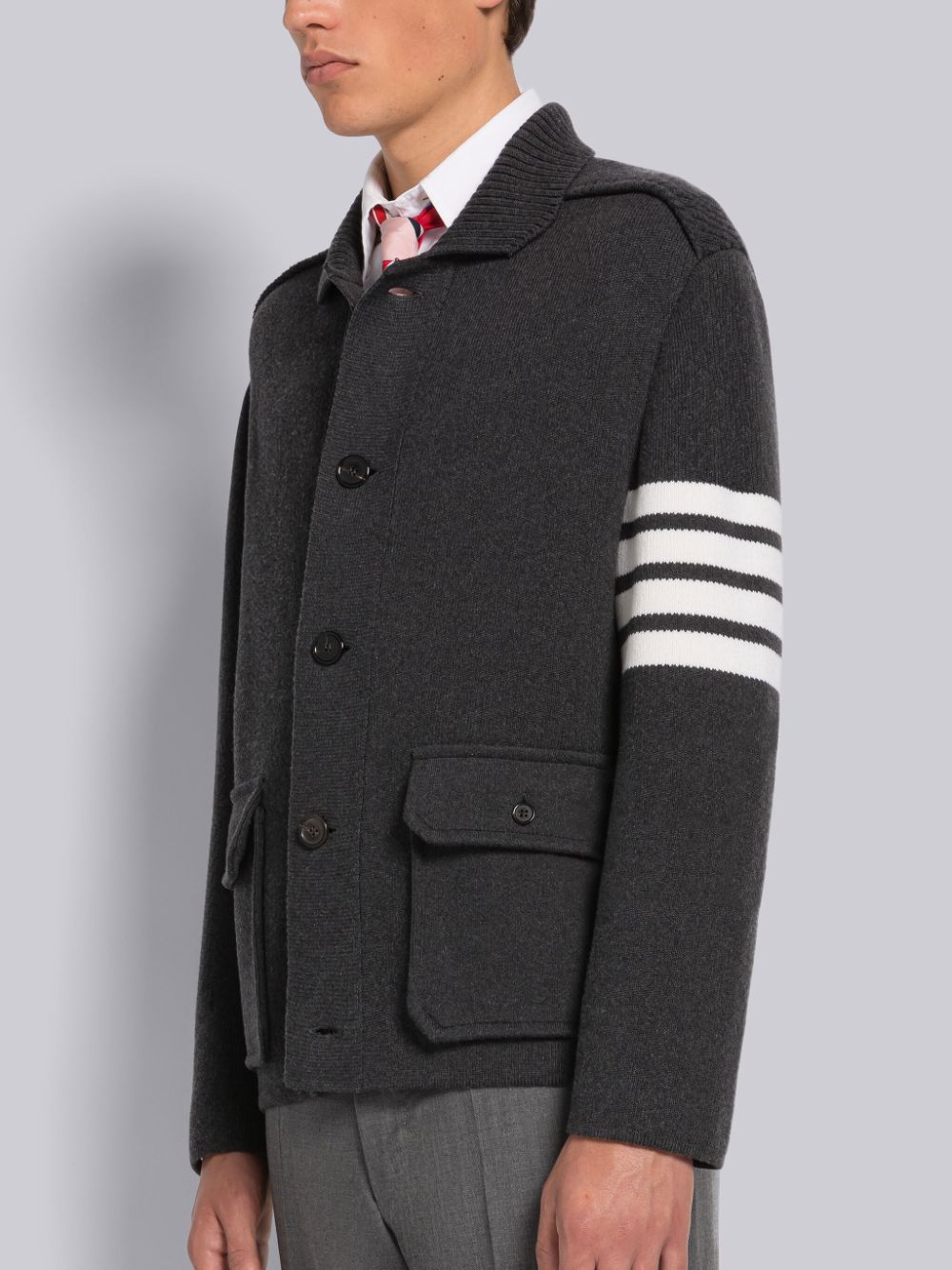 Thom Browne COTTON CASHMERE INTERLOCK 4-BAR POLO COLLAR Uomo Giacche Grigie | XNO48B00333