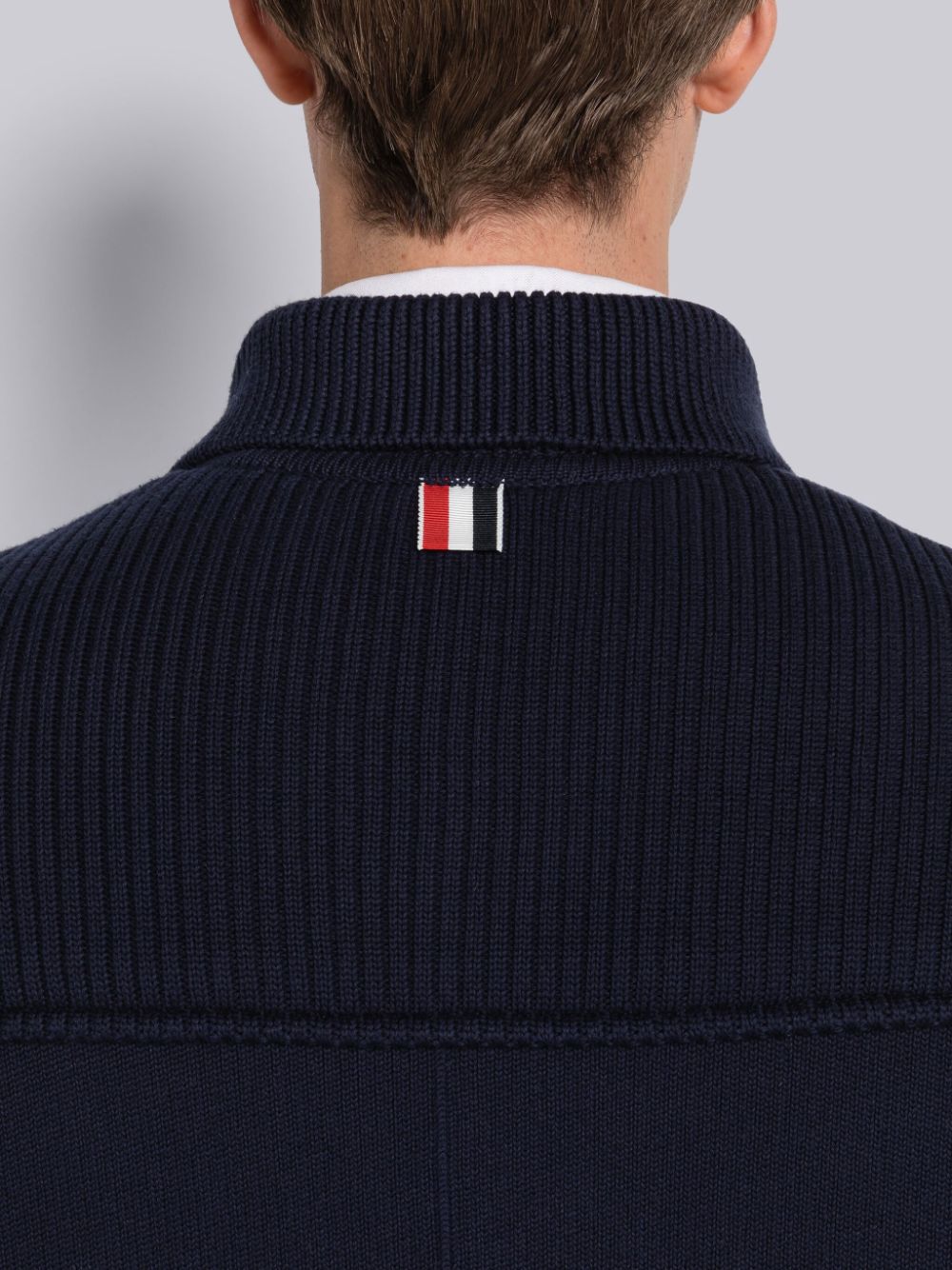 Thom Browne COTTON CASHMERE INTERLOCK 4-BAR POLO COLLAR Uomo Cappotti Blu | IQV50X54854