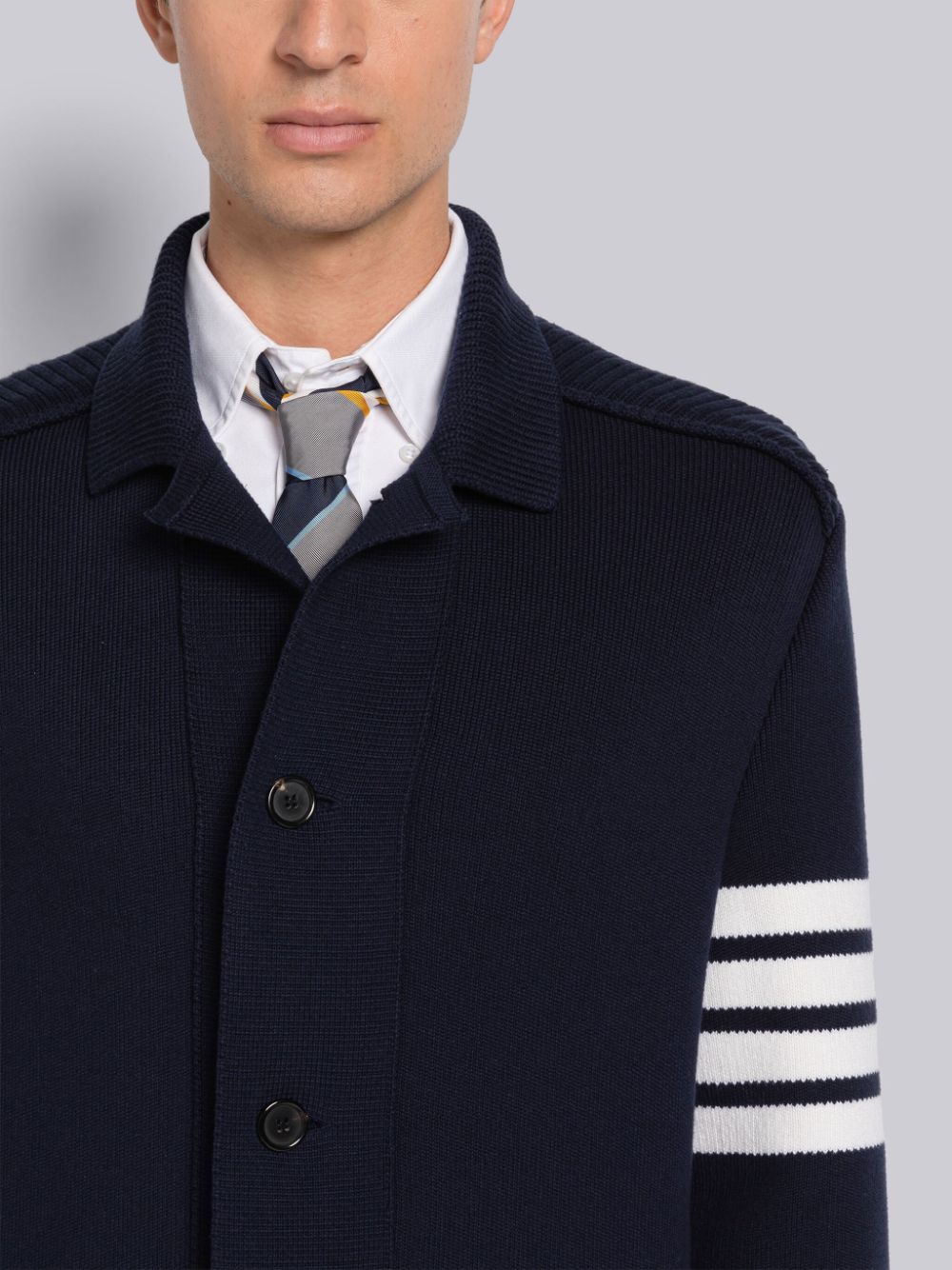 Thom Browne COTTON CASHMERE INTERLOCK 4-BAR POLO COLLAR Uomo Cappotti Blu | IQV50X54854